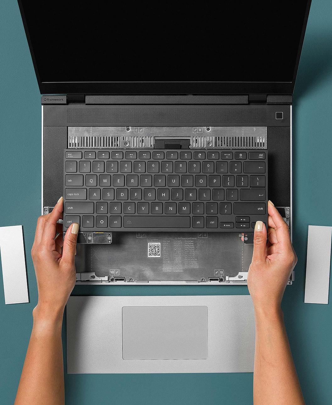 Framework Laptop 16 Keyboard - US English RGB (2nd Gen) - with hands