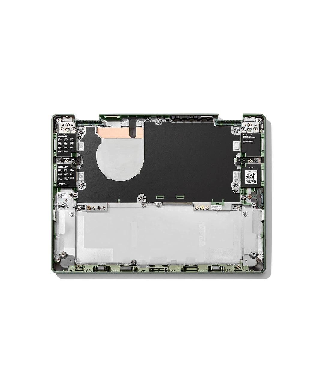 Interior top down shot of Framework Laptop 12 Bottom Cover Kit in Sage