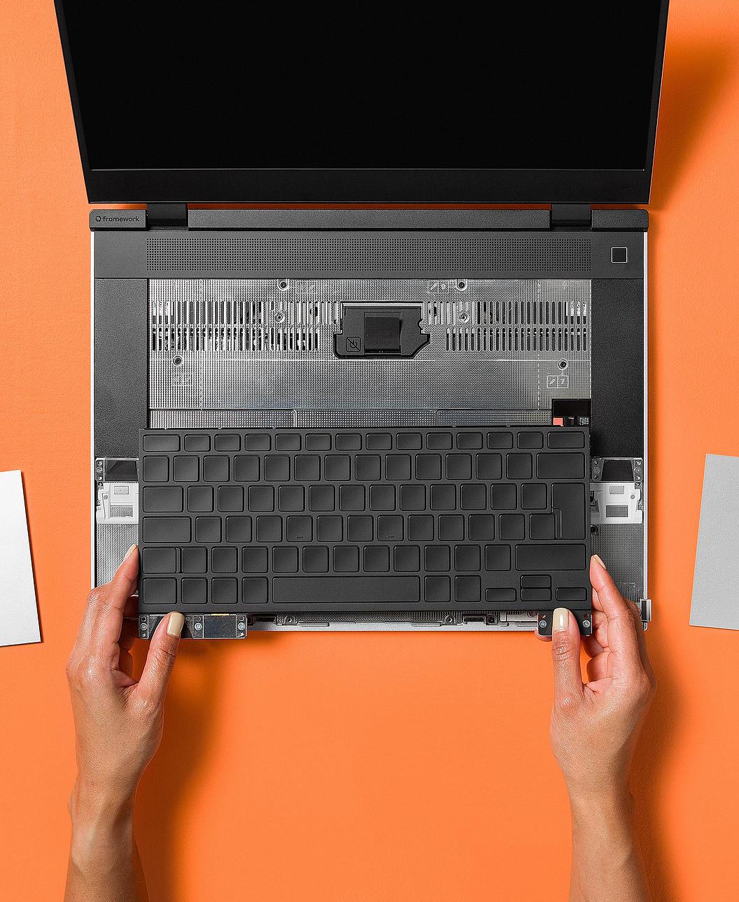 Framework Laptop 16 Keyboard - Blank ISO (2nd Gen) - with hands