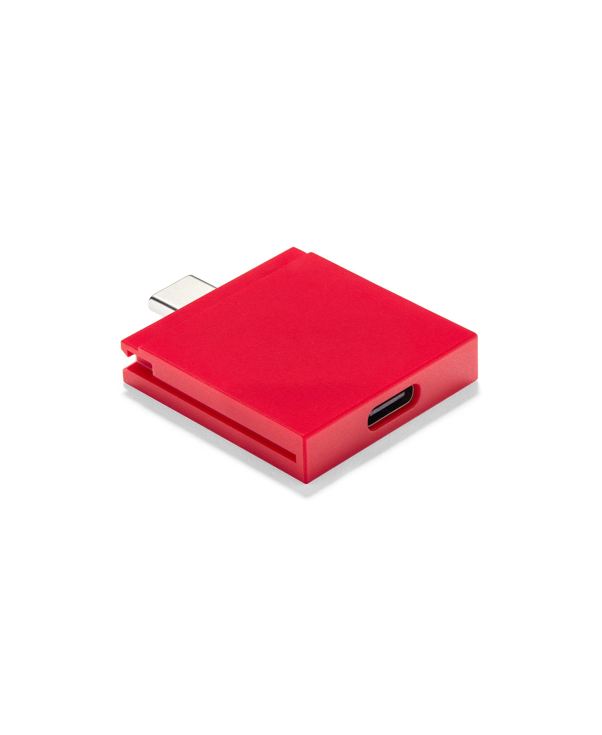 Photo of a USB-C Port Expansion Card in the color red