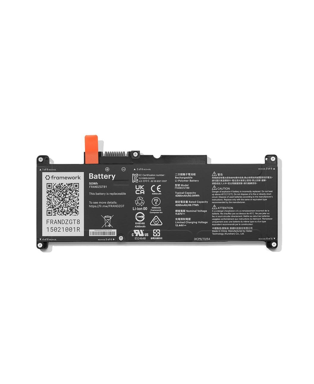 Top down shot of Framework Laptop 12 Battery - 50Wh