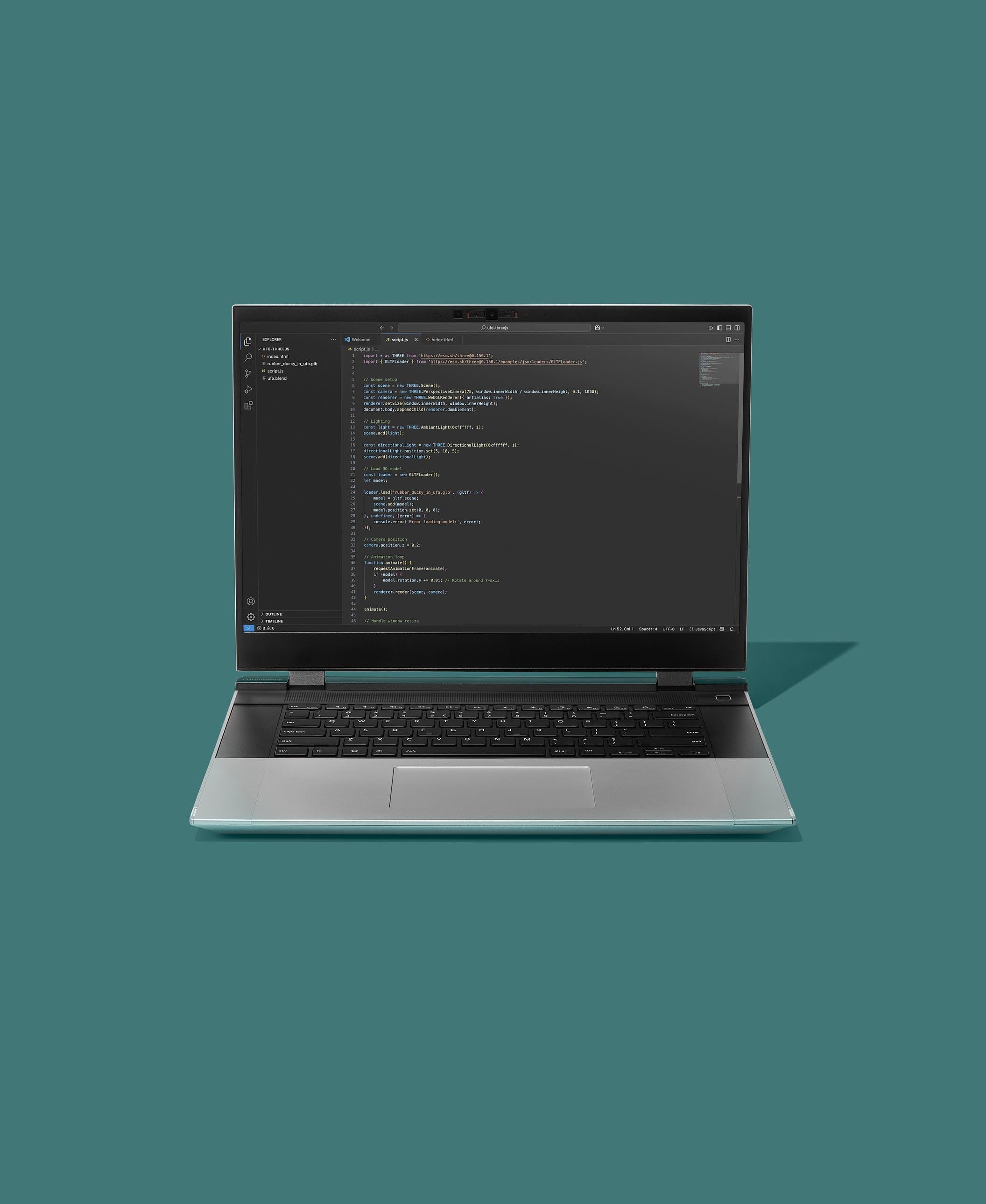Front view of Framework Laptop 16 on green background