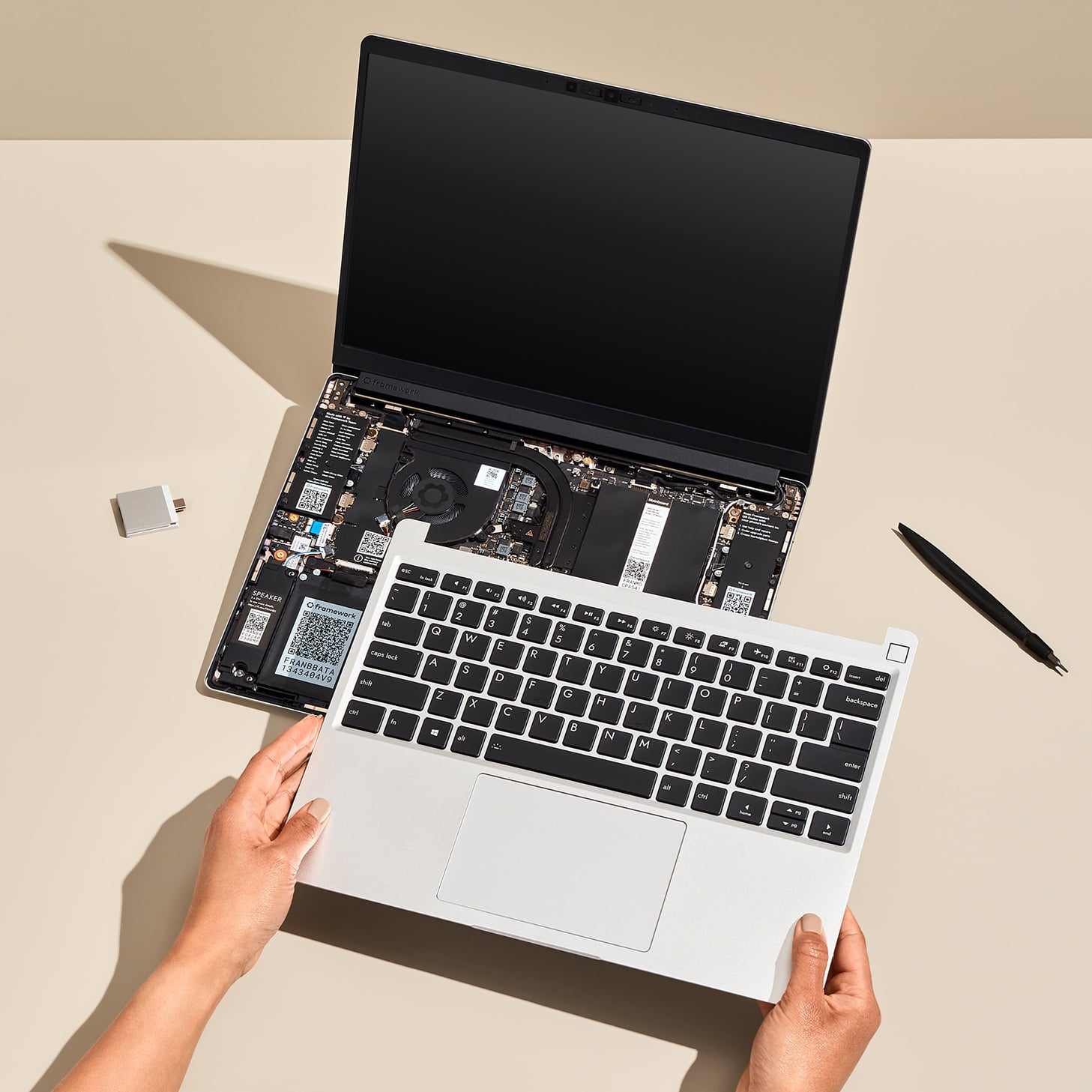 Photo of Framework Laptop 13 with input cover removed	