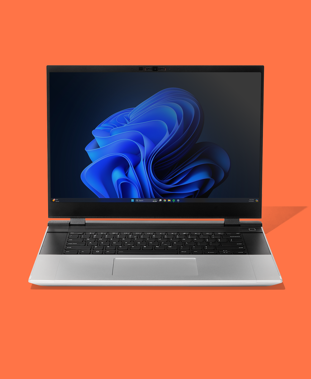 Front image of Framework Laptop 16 on an orange background