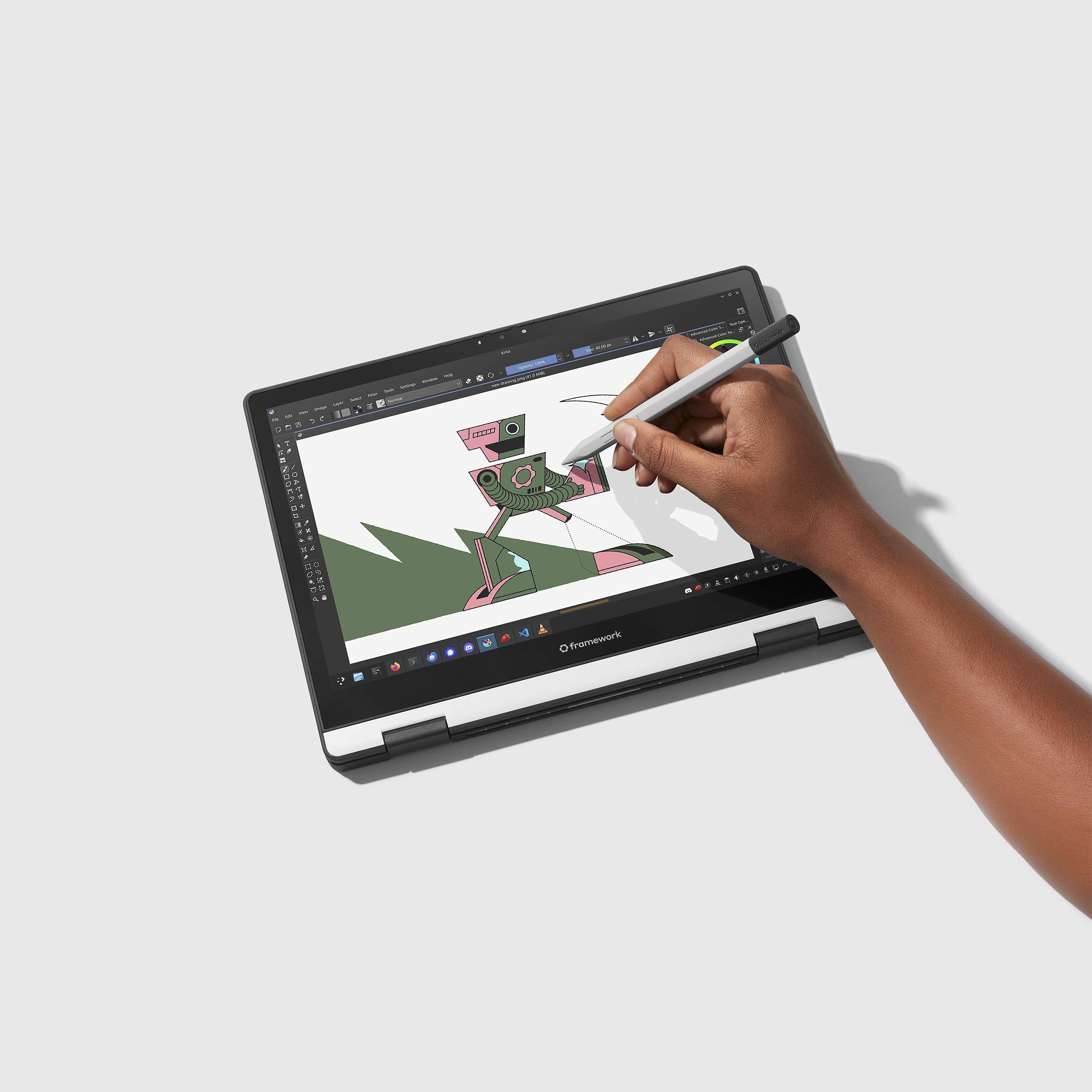 Framework Laptop 12 Tablet Mode with Stylus In Use (Gray)